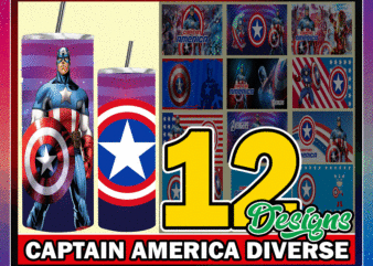 12 Captain America Diverse Designs, Straight Tapered, Template For Sublimation, Full Tumbler Wrap, PNG Digital Download,Tumbler Sublimation, 20oz Skinny Straight & Tapered Bundle, Bundle Template for Sublimation, Digital file 1000618922