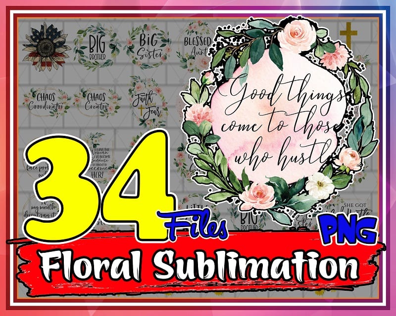 34 Files Floral Sublimation Bundle, Mom life Sublimation, Christian Sublimation Transfer, Mug PNG Files, Print and Cut, Instant Download, 879793156