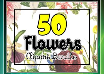 50 Vintage Colorful Flower Clipart Bundle, Printable Flowers, PNG Flowers, Transparent Background Flowers, Transparent Background PNG Files 711825009