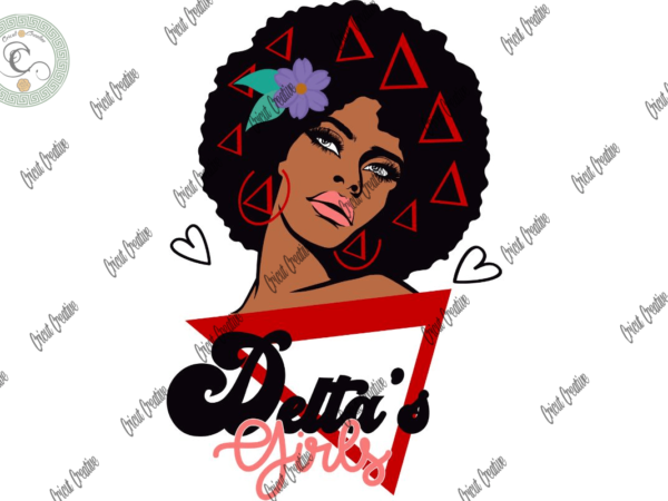 Delta’s girl, black beautyful girl diy crafts, red triangle svg files for cricut, delta sigma theta silhouette files, trending cameo htv prints t shirt vector illustration