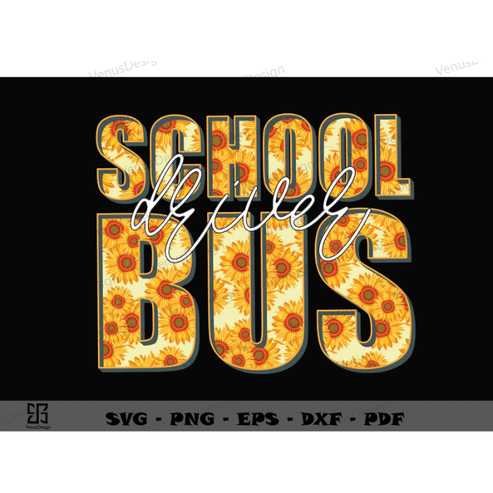 School Driver Bus Sunflower Pattern Svg Cutting Files, Back To School Tshirt Design