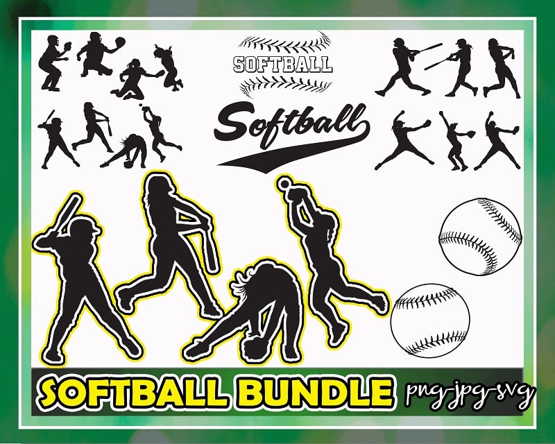 Softball Player Bundle with Text and Softballs Clipart softball player svg, softball silhouette svg, Softball svg bundle, Digital Download 933614854