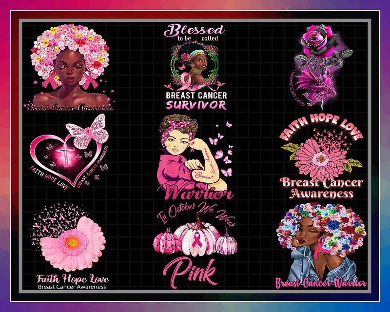 Bundle 9 Designs Breast Cancer Warrior PNG JPG, Breast Cancer Awareness, Faith Hope Love, Strong Black Girl, Pink Ribbon Sign, Sublimation 863147308