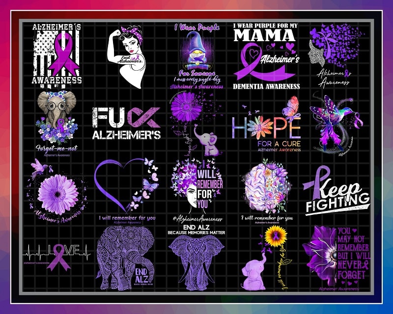 30 Designs Alzheimer’s Awareness Png, Purple Elephant Awareness, I will Remember For You png, Forget Me Not, Sublimation Designs, Digital Download 922334668
