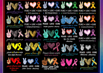 25 Designs Peace love Cure PNG Bundle, Peace Love Cure Sublimation, Peace Love Cure PNG, Awareness Designs, Commercial Use, Digital Download 932855979