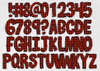 Buffalo plaid alphabet numbers with character separated Buffalo plaid fonts sublimation design best png hand drawing fonts