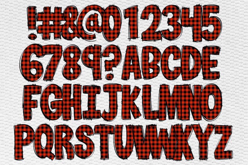 Buffalo plaid alphabet numbers with character separated Buffalo plaid fonts sublimation design best png hand drawing fonts