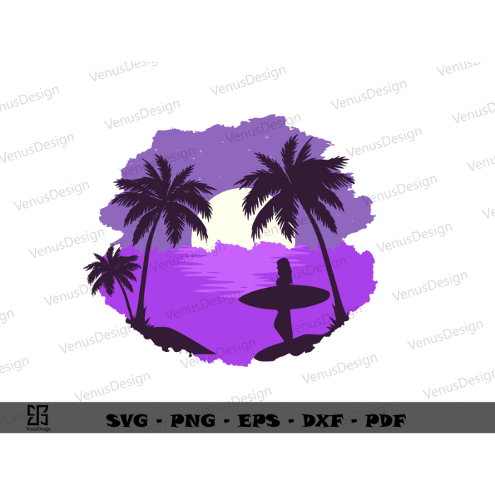 Summer Vacation on Sunset Beach Sublimation Files, Summer Beach Coconut Art, Summer Beach Night Time Cameo Htv Prints