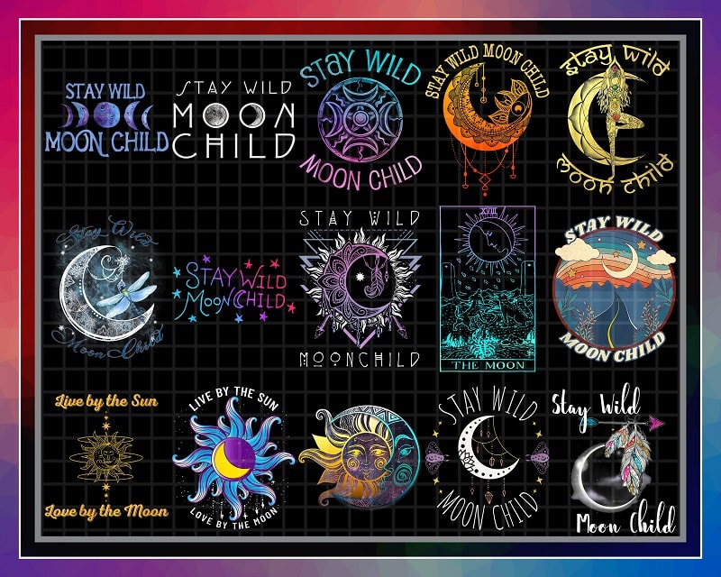 Bundle 39 Designs Moon Sun Lover PNG, Stay Wild Moon Child Png, Live By Sun Love By Moon, Boho Graphic Style, Hippie Moon, Digital Download 981576772