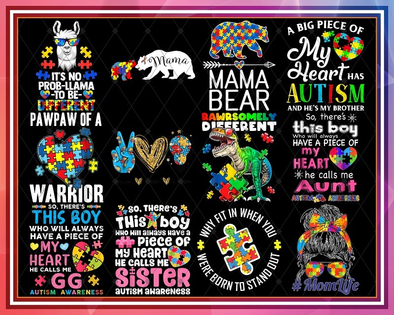 57 Designs Autism Awareness Png, Autism Puzzle file, Peace love autism, Mama bear autism Mom, Heart Puzzle Piece Flag, Digital Download 953649642