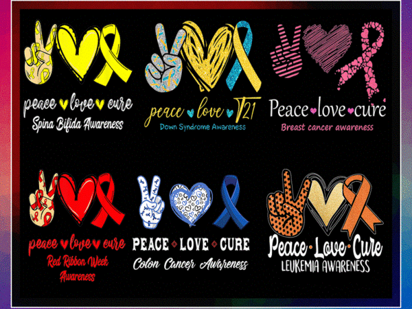 25 designs peace love cure png bundle, peace love cure sublimation, peace love cure png, awareness designs, commercial use, digital download 932855979