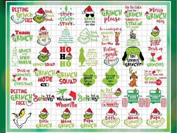 Bundle 200+ grinch svg grinch bundle, merry grinchmas, grinch’s face, grinch tree, svg/png/dxf files for cricut, silhouette, digital download 921991415 t shirt template