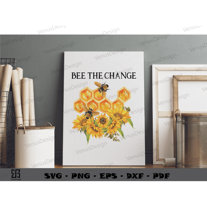 Honey Bee Day Watercolor Vector Sublimation Files & Yellow Bee Sunflower Clipart Png Files