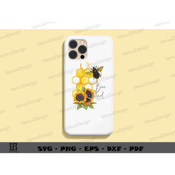 Honey Bee Kind Sublimation Files & Bee Sunflower Art Png Files, Animal Lover Cameo Htv Prints, Bee Vector Silhoutte Files, Yellow Bee Art Sublimation Design