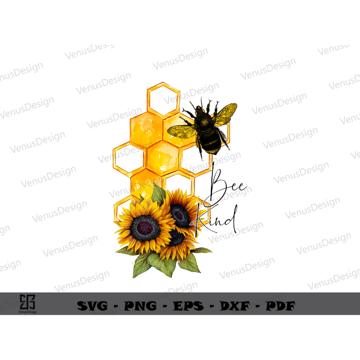 Honey Bee Kind Sublimation Files & Bee Sunflower Art Png Files, Animal Lover Cameo Htv Prints, Bee Vector Silhoutte Files, Yellow Bee Art Sublimation Design