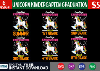 Unicorn Kindergarten Graduation SVG Bundle, pre school kindergarten 1st 2nd 3rd svg, 1st grade svg, third grade svg, preschool svg, kindergarten svg t shirt template vector