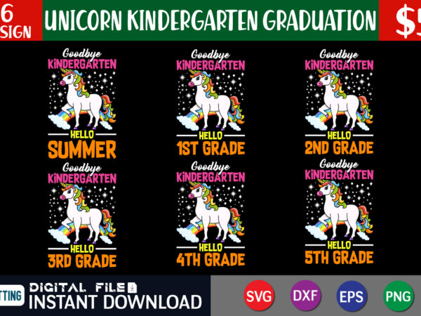 Unicorn kindergarten graduation svg bundle, pre school kindergarten 1st 2nd 3rd svg, 1st grade svg, third grade svg, preschool svg, kindergarten svg t shirt template vector