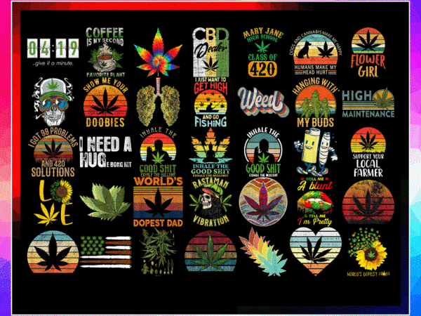35 designs cannabis png bundle, weed bundle png, dope bundle, smoke weed png, retro design weed cannabis png, vintage retro marijuana leaves 983052162