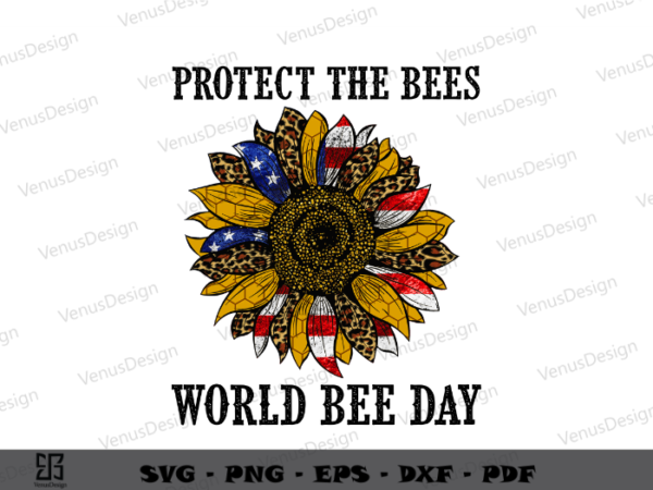 Bee day america sunflower quote png sublimation design, bee sunflower art cameo htv prints , bee american flag pattern png files