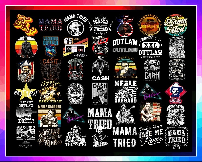 40 Designs Outlaw Country Png Bundle, Cash Willie Hank Waylon Merle Png, Country Legends, Country Concert, Country Girl, Country Music 1005009192