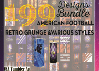 Combo 199 American Football Retro Grunge & Various Styles, 20oz Skinny Straight,Template for Sublimation,Full Tumbler, PNG Digital Download 1014533239