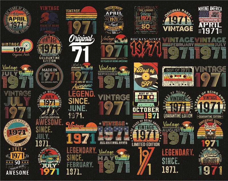 Bundle 315 Vintage Retro 1971 Birthday, 50th Birthday Gift PNG, Files For Shirt, Print To Cut Files Combo, PNG Bundles, Digital Download 1013056948