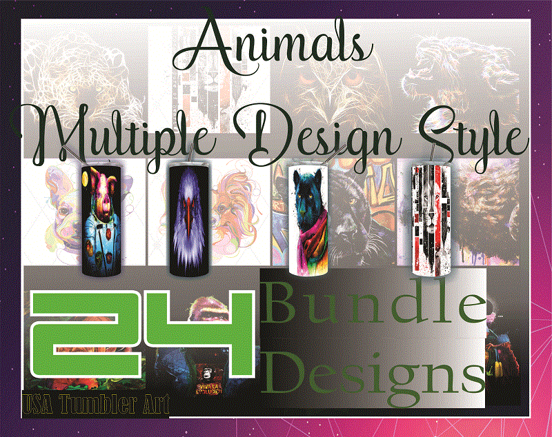 Combo 24 Animals Multiple Design Styles, 20oz Skinny Straight,Template for Sublimation,Full Tumbler, PNG Digital Download 1014533239