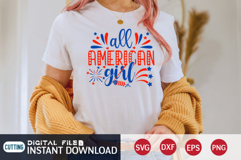 All American Girl Fourth of July Vintage Womens Tee Unisex Retro Independence Day Graphic Tshirt