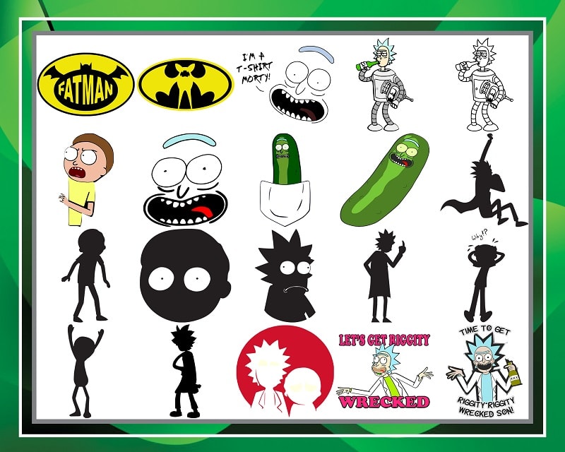 Bundle 52 Designs Rick And Morty, Rick And Morty Faces, Time To get Schwifty, Bundle svg, png, dxf, Cut FIles, Silhouette, Digital Download 1005023236