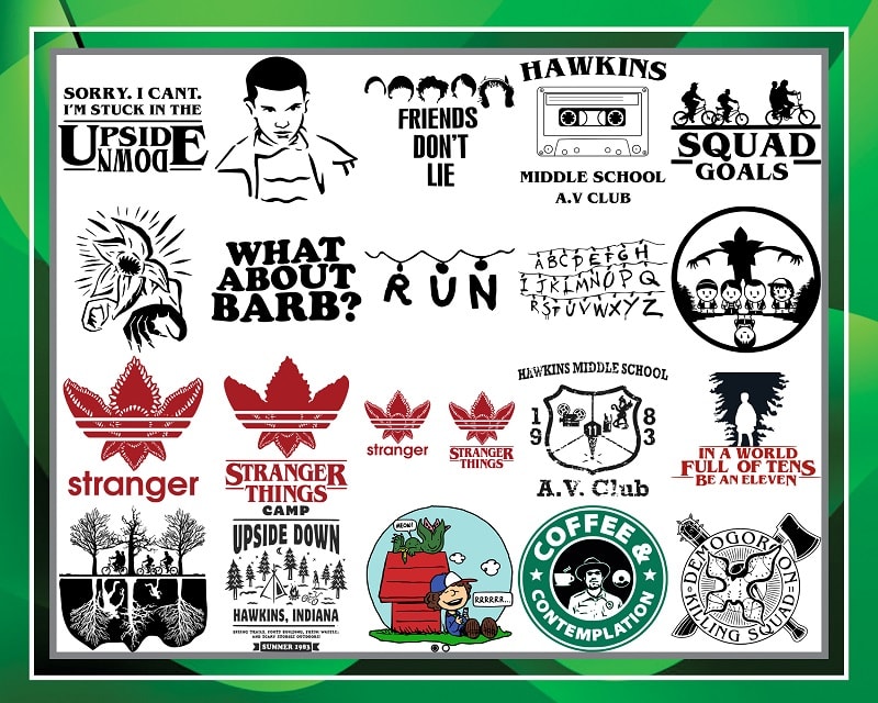 Bundle 83 Designs Stranger Things SVG, Stranger Things Labels, Alien png, dxf, svg, Demogorgon Svg, Cut FIles, Silhouette, Digital Download 1005025430