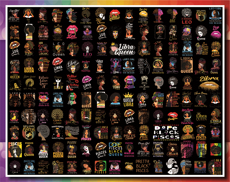 Combo 600+ Black Zodiac Queen PNG, 12 Zodiac Birthday Png Bundle, 12 Horoscope Symbols Png, Queens Are Born Png, Black Queen Zodiac WordArt 975729377