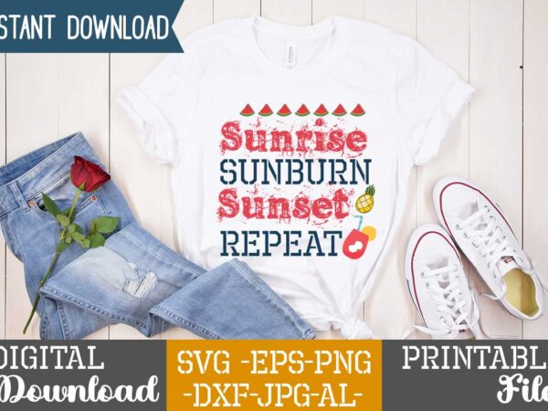 Sunrise sunburn sunset repeat, t shirt template vector