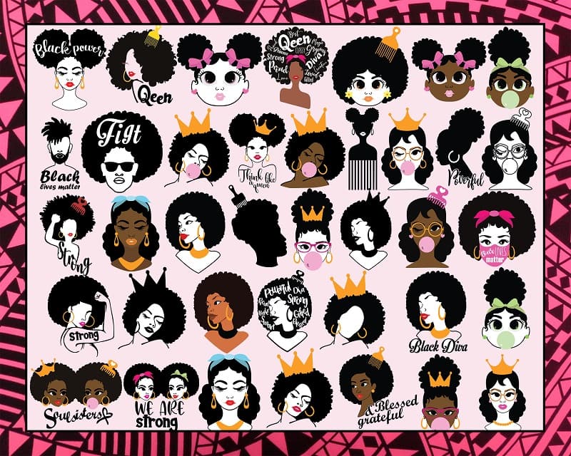 55 Designs Afro Woman Bundle, Afro Girl Svg, Afro Queen Svg, Afro Lady Svg, Curly Hair Svg, Black Woman, For Cricut, For Silhouette 990640767