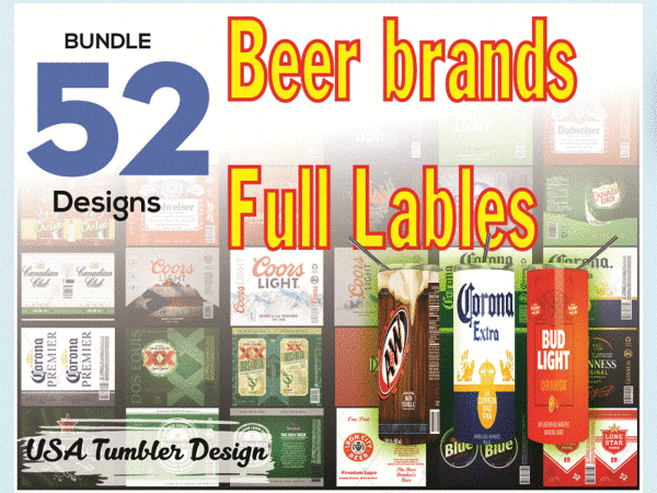 Combo 52 beer brands full labels designs tumber, 20oz skinny straight,template for sublimation,full tumbler, png digital download 1014533239