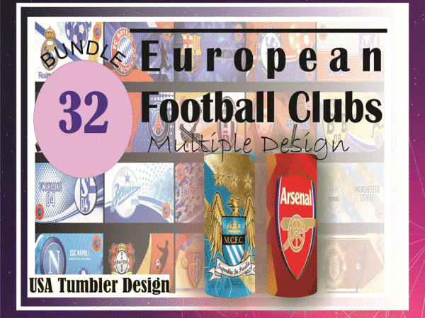 Combo 32 european football clubs multiple designs, 20oz skinny straight,template for sublimation,full tumbler, png digital download 1014533239