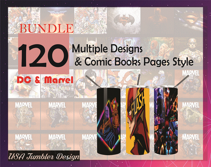 Combo 120 DC & Marvel Designs, 20oz Skinny Straight,Template for Sublimation,Full Tumbler, PNG Digital Download 1014533239