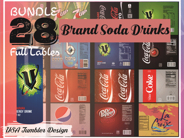 Combo 28 brand soda drinks full labels designs tumber, 20oz skinny straight,template for sublimation,full tumbler, png digital download 1014533239