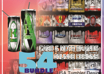 Combo 54 Cars & Moto Brands Grunge Design Tumber, 20oz Skinny Straight,Template for Sublimation,Full Tumbler, PNG Digital Download 1014533239