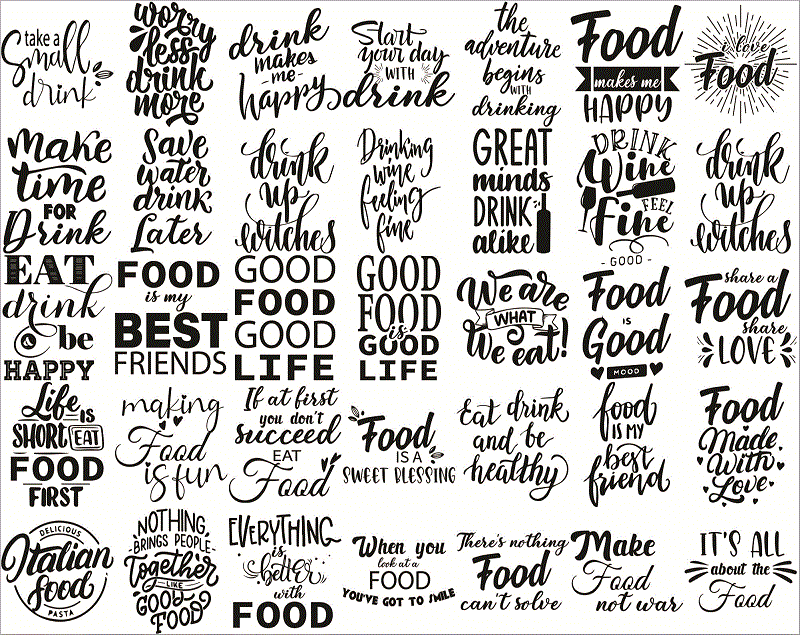 100 Food and Drink Quotes Bundle, Food and Drink Sayings Designs, Food and Drink Lovers, Svg Png Files, Funny Quotes, Instant Download 1017690650