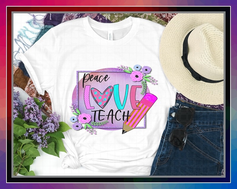 Peace Love Teach PNG, Teacher PNG, Printable Peace Love Teach Png T-shirt, Teacher Appreciation Png, Sublimation Design, Instant Download 1034590720