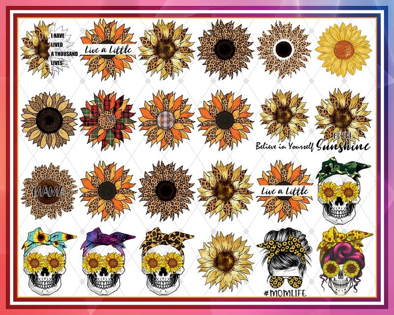 Combo 110+ Designs PNG Sunflower Bundle, American Flag Sunflower Png, You Are My Sunshine Png, Funny Skull Sunflower, Digital Download 1016097954