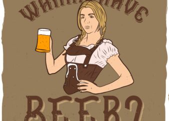 Girl holding a mug of beer and smiling t shirt design template