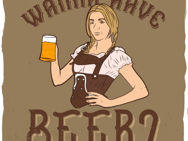 Girl holding a mug of beer and smiling t shirt design template