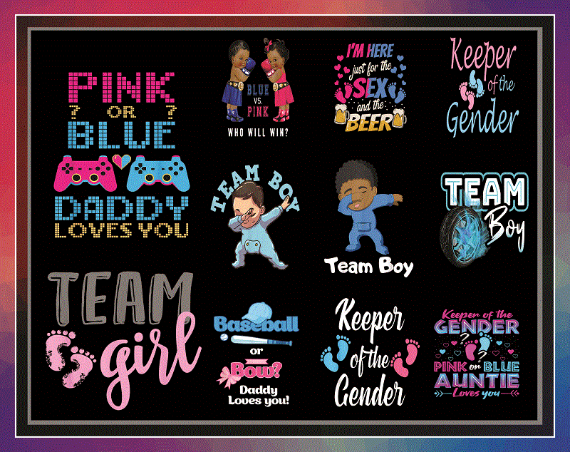 Bundle 40+ Gender Reveal PNG, Baby Boy Girl, African American, Baby T shirt, Gender Reveal Twins, Sublimation Digital, Instant Download 992595658