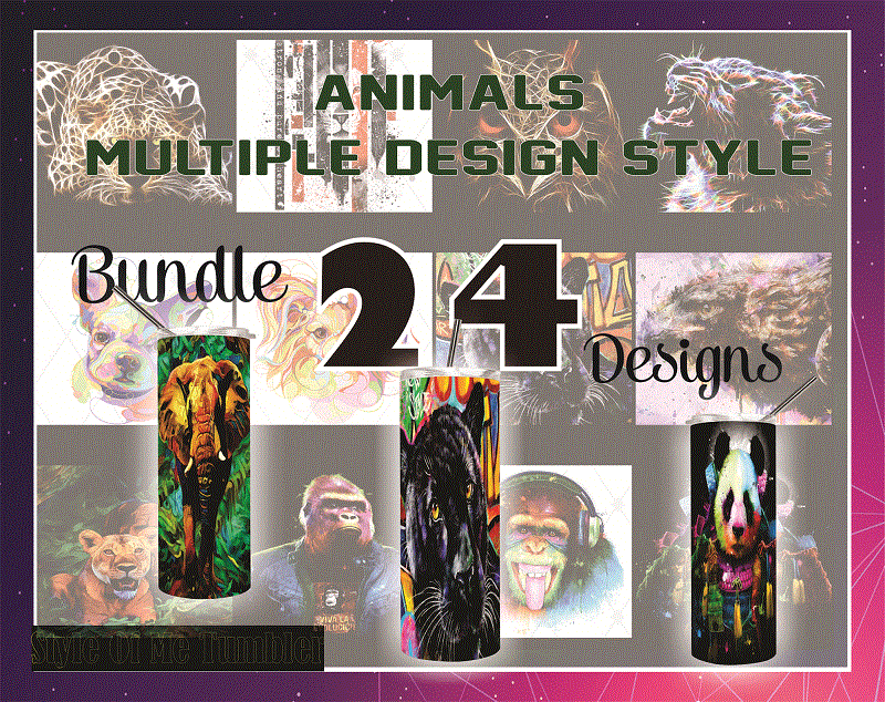 Combo 24 Animals Multiple Design Styles, 20oz Skinny Straight,Template for Sublimation,Full Tumbler, PNG Digital Download 1014533239