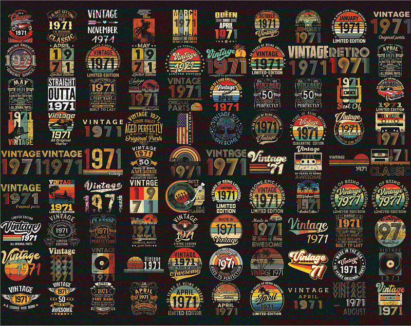 Bundle 315 Vintage Retro 1971 Birthday, 50th Birthday Gift PNG, Files For Shirt, Print To Cut Files Combo, PNG Bundles, Digital Download 1013056948