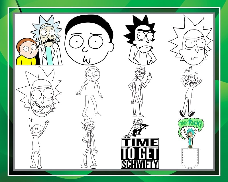 Bundle 52 Designs Rick And Morty, Rick And Morty Faces, Time To get Schwifty, Bundle svg, png, dxf, Cut FIles, Silhouette, Digital Download 1005023236