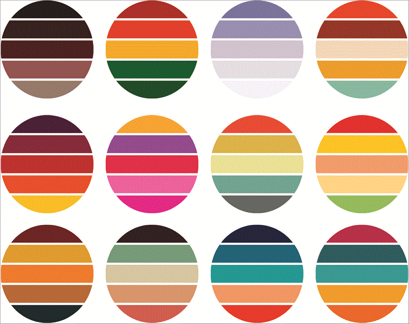 33 Files Retro Colored Circle Sunsets Clipart, Circle Round Background Vintage Color Palettes Commercial License Print On Demand 988658536