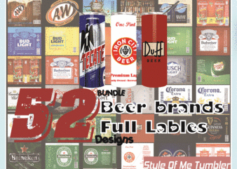 Combo 52 Beer Brands Full Labels Designs Tumber, 20oz Skinny Straight,Template for Sublimation,Full Tumbler, PNG Digital Download 1014533239