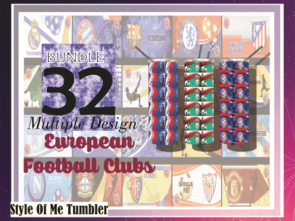 Combo 32 european football clubs multiple designs, 20oz skinny straight,template for sublimation,full tumbler, png digital download 1014533239